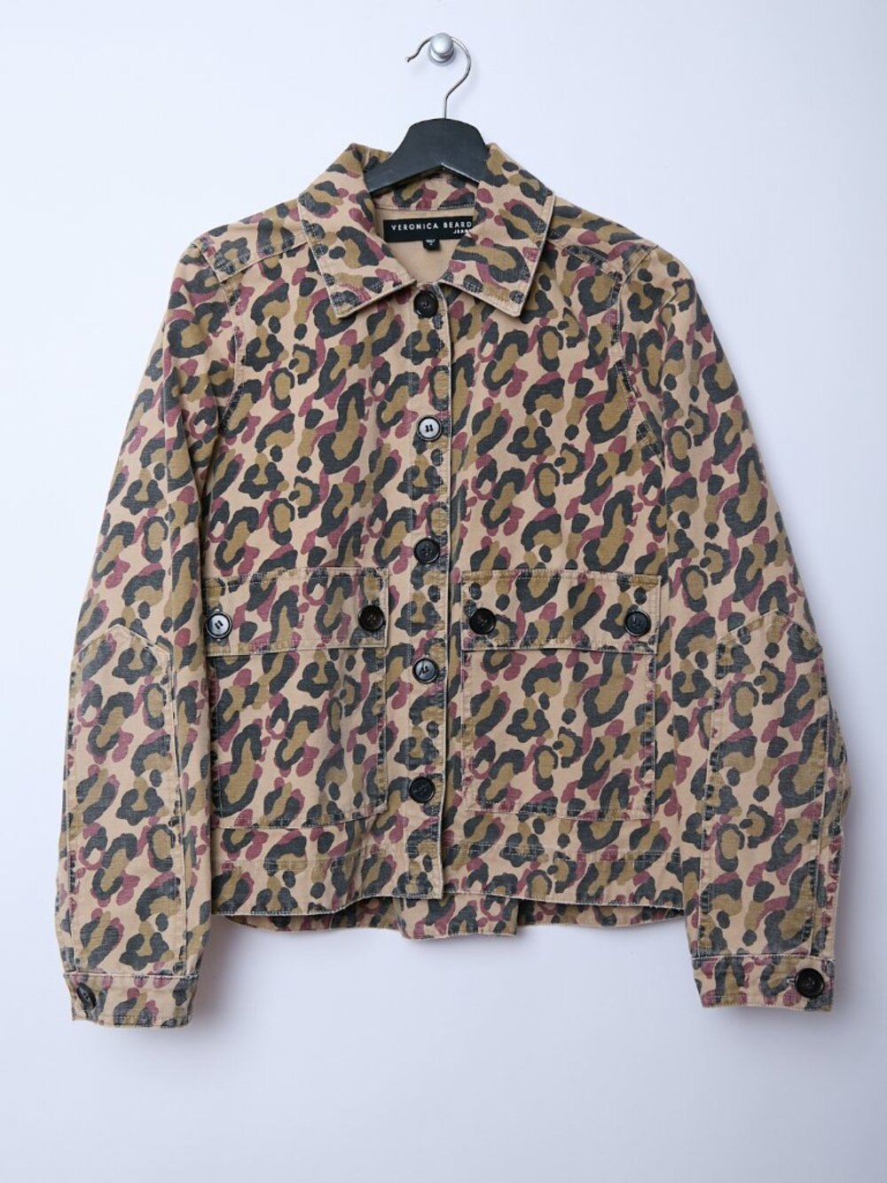 Veronica Beard Mercer Leopard Print Utility Jean Jacket Small